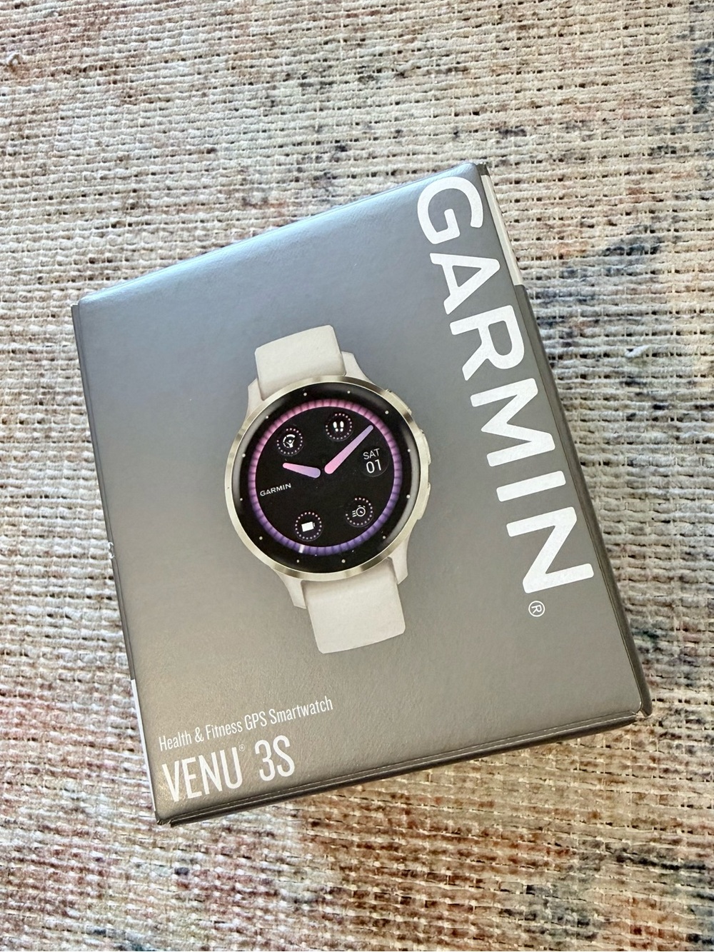 NIB Garmin Venu 3S Smartwatch, Soft Gold Stainless Steel Bezel, Ivory Band